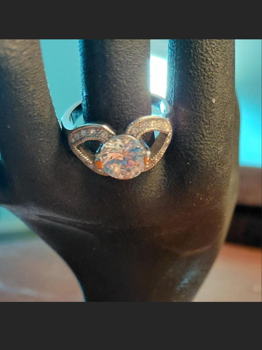 Source Unknown Silver Heart Halo Ring with Clear Stone
